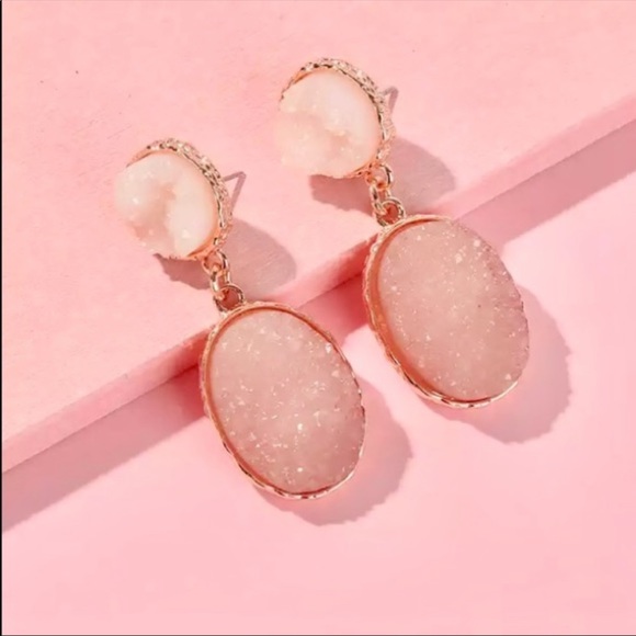 Druzy Quartz Earrings in Blush - Picture 3 of 4